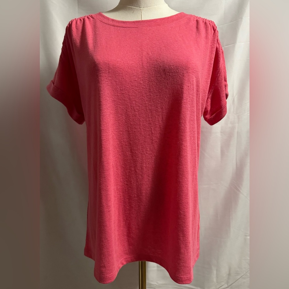 Talbots Pink Short Sleeve Casual Top with ruched shoulder detail Size Medium